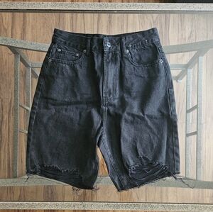GLASSONS Black Denim Distressed Dad Shorts